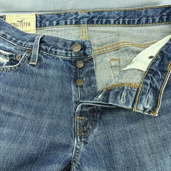 Hollister Men’s Distressed Straight Leg Jeans W34 L34 Medium Wash Button Fly - Picture 9 of 11